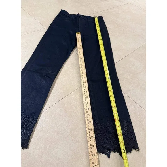 J Brand Ruby Electric Blue Coated High Rise Skinny Jeans Lace Hem Size 26 - Picture 7 of 7